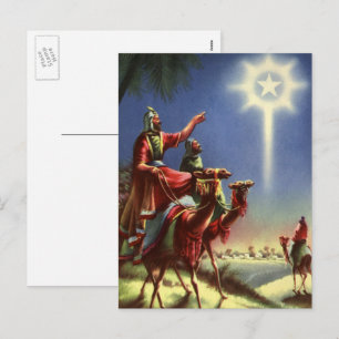 Cartão Postal De Festividades Religião Vintage, Sábios com Estrela de Belém