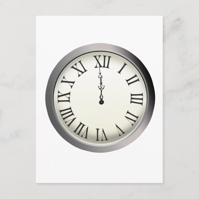 Cartão Postal De Festividades Relógio atinge meia-noite na véspera do Ano Novo (Frente)