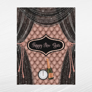 Cartão Postal De Festividades Relógio de Champanhe preto Dourado Glam Rosa no A