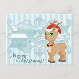 Cartão Postal De Festividades Rena bonito dos desenhos animados do Natal do