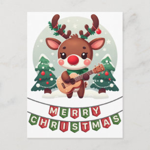 Cartão Postal De Festividades Rena caprichosa fofa com violão