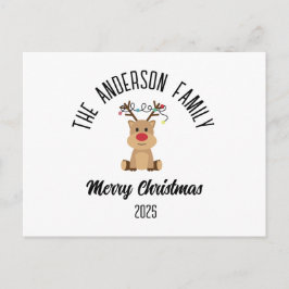Cartão Postal De Festividades Rena de Natal com Luzes Nome Personalizado