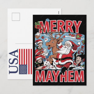 Cartão Postal De Festividades Rena de Natal engraçada EUA 250 anos Patriótica