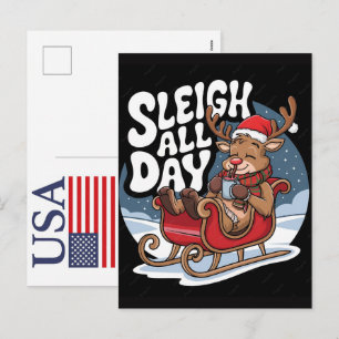 Cartão Postal De Festividades Rena de Natal engraçada EUA 250 anos Patriótica