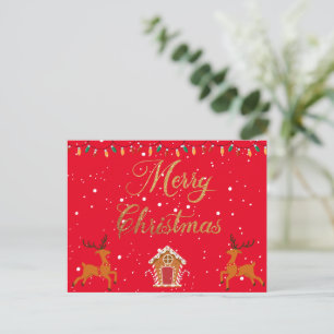 Cartão Postal De Festividades Rena e casa de doces - natal