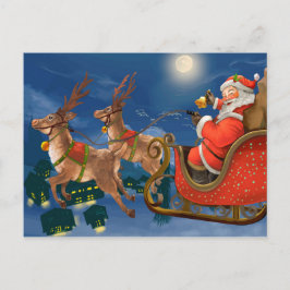 Cartão Postal De Festividades Renas Pullando o Trenó do Papai Noel | Natal
