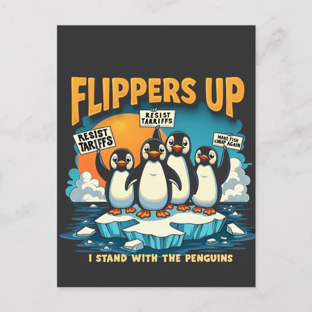 Cartão Postal De Festividades Resistir Eu Fico Com Pinguins (Frente)