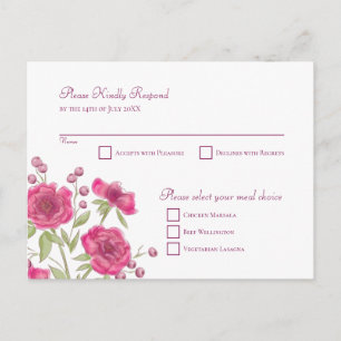 Cartão Postal De Festividades Resposta de RSVP de casamento de rosa cor-de-rosa 