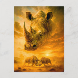 Cartão Postal De Festividades Retrato de Dupla Exposição de Rinoceronte Branco