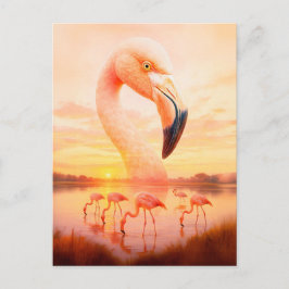 Cartão Postal De Festividades Retrato de Exposição Dupla do Flamingo Rosa