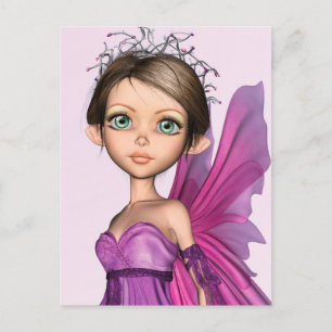 Cartão Postal De Festividades Retrato de Fantasia com Olhos Grandes da Fada Rosa