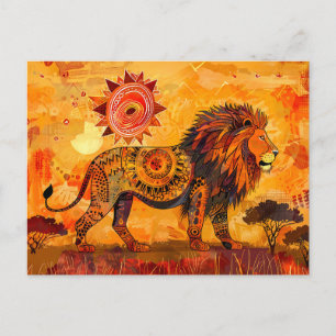 Cartão Postal De Festividades Retrato de leão africano em estilo tribal