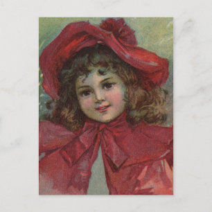 Cartão Postal De Festividades Retrato de menina com chapéu vermelho infantil vit