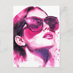 Cartão Postal De Festividades Retrato de mulher da moda chic glamour aquarela