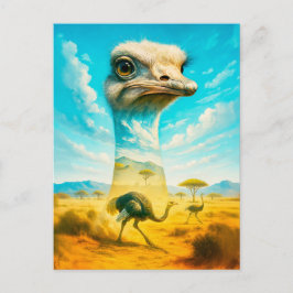 Cartão Postal De Festividades Retrato de Ostrich em dupla exposição