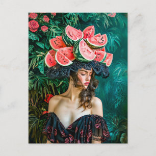 Cartão Postal De Festividades Retrato Fantasia Rosa Melancia