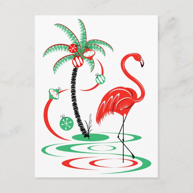 Cartão Postal De Festividades Retrato postal Flamingo de Natal Vermelho (Frente)