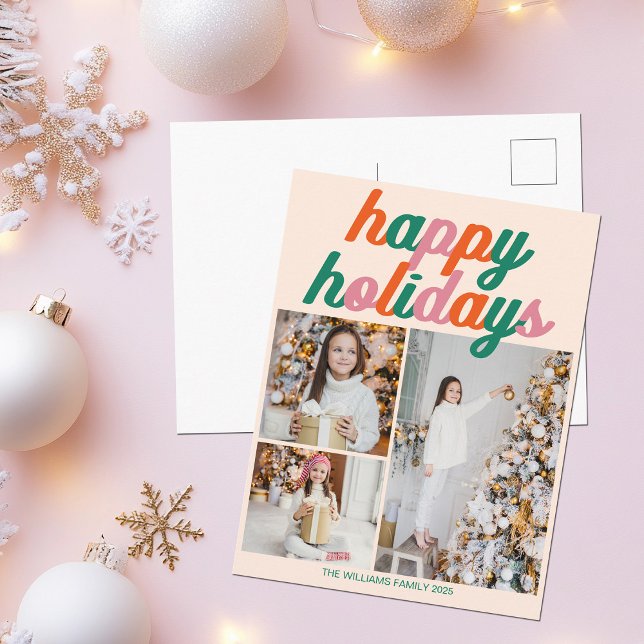 Cartão Postal De Festividades Retro 3 Photo Christmas Collage Happy Holidays (Criador carregado)