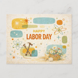 Cartão Postal De Festividades Retro Atomic Age Happy Labor Day