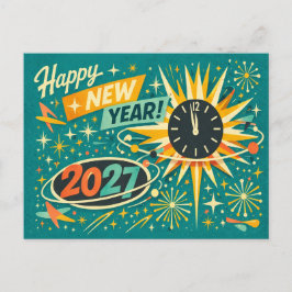 Cartão Postal De Festividades Retro Atomic Mid Century Happy New Year 2027