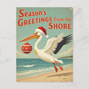 Cartão Postal De Festividades Retro Beach Seu Texto Postais de Boas Festas
