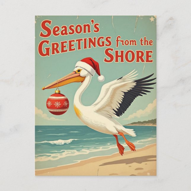 Cartão Postal De Festividades Retro Beach Your Text Season’s Greetings Postcard (Frente)