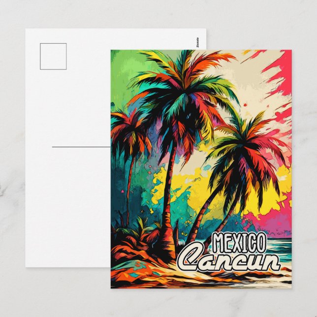 Cartão Postal De Festividades Retro Cancun Mexico Poster Pop Art Viagem (Frente/Verso)