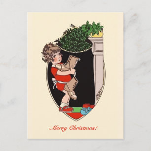Cartão Postal De Festividades Retro cute little girl with old shoes
