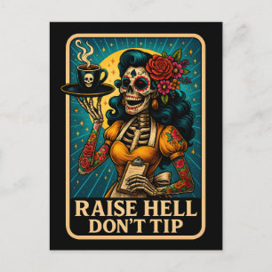 Cartão Postal De Festividades Retrô de Garçonete Skeleton para Raise Hell