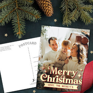 Cartão Postal De Festividades Retro Groovy Feliz Foto de Natal