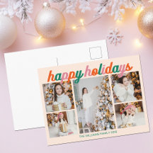 Retro Happy Holidays 5 Photo Collage Ivory