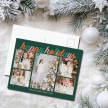 Retro Happy Holidays Cute Green Photo Collage