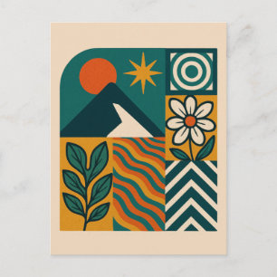 Cartão Postal De Festividades Retro Nature Abstrato Art-Modern Geométrico Floral