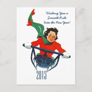 Cartão Postal De Festividades Retro New Year's Greeting Winter Sledding Postcard