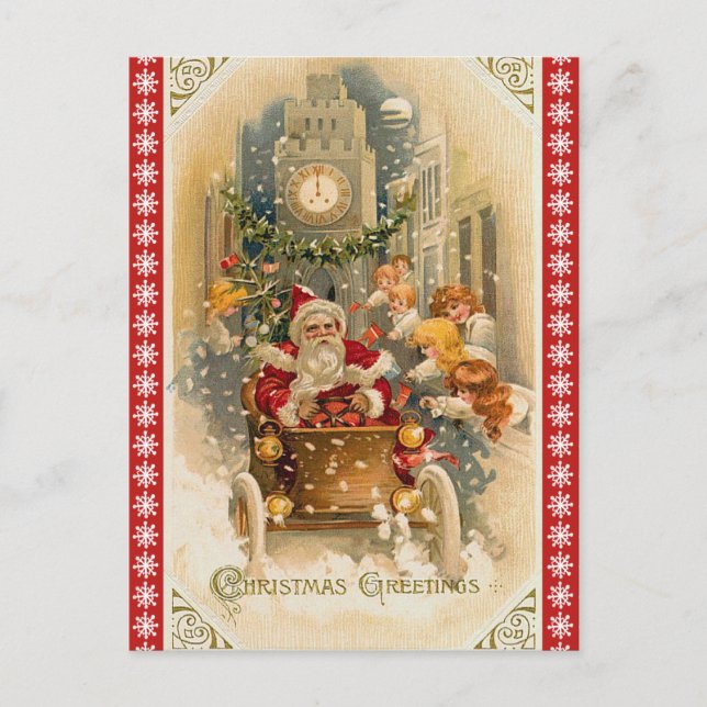 Cartão Postal De Festividades Retro Papai Noel no Natal (Frente)