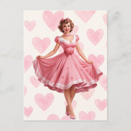 Cartão Postal De Festividades Retro Pink Hearts Romance Card Postcard 