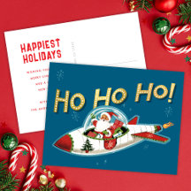 Retro Santa in Rocket Ho Ho Ho Non-Photo Christmas