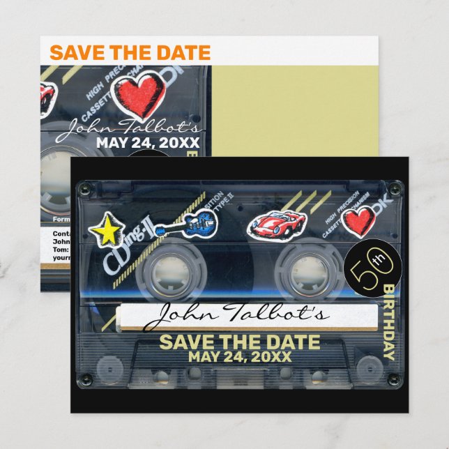 Cartão Postal De Festividades Retro T3 Audiotape 50º aniversário Salve a Data HP (Frente/Verso)