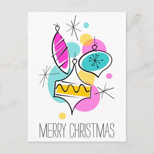 Cartão Postal De Festividades Retro Tree Baubles Group vertical de Natal (Frente)