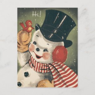Cartão Postal De Festividades Retro Vintage Alegre Boneco de Neve
