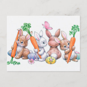 Cartão Postal De Festividades Retro vintage coelhinhos de Páscoa e Dia dos Namor