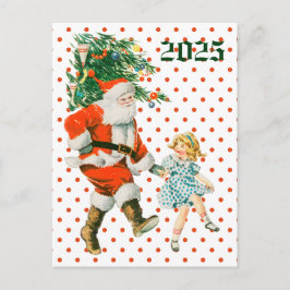 Cartão Postal De Festividades Retro Vintage Papais noeis e Natal para Garotas