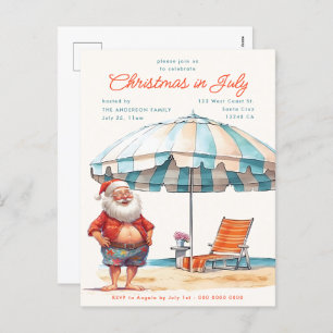 Cartão Postal De Festividades Retro Watercolor Natal em julho Festa de Verão