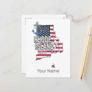 Cartão Postal De Festividades Rhode Island Estados Unidos - Retro State Map Vint