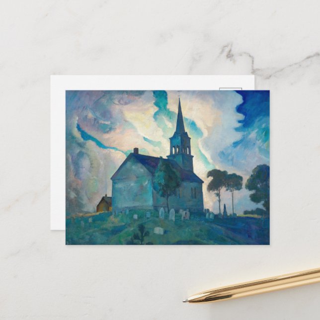 Cartão Postal De Festividades Ridge Church por Newell Convers Wyeth (Frente/Verso In Situ)