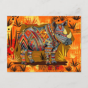 Cartão Postal De Festividades Rinoceronte africano com pintura corporal tribal