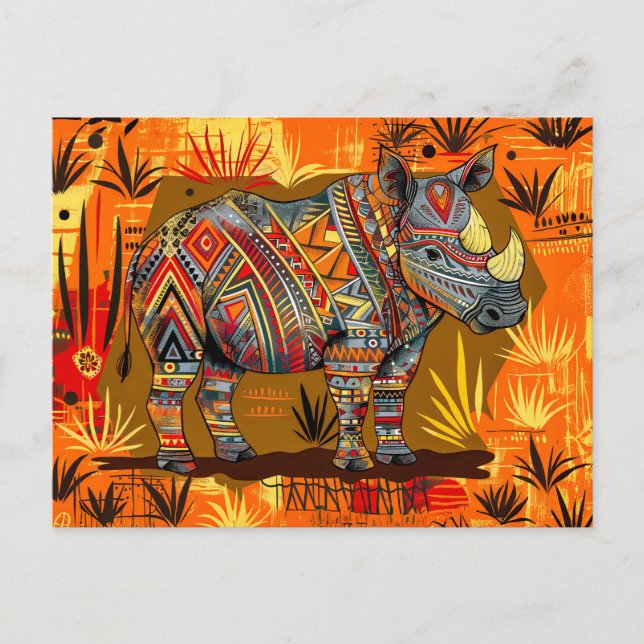 Cartão Postal De Festividades Rinoceronte africano com pintura tribal (Frente)