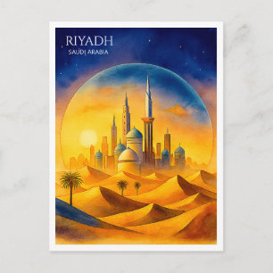 Cartão Postal De Festividades Riyadh Arábia Saudita Aquarela Silhueta