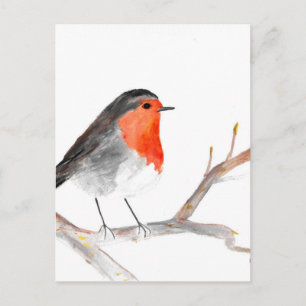 Cartão Postal De Festividades Robin Watercolor pintando arte de Natal
