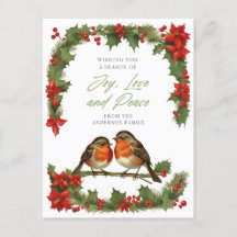 Robins e Coroa de Natal em Aquarela Elegante